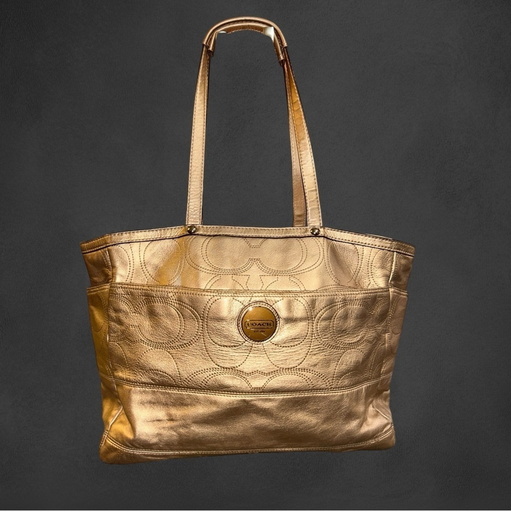COACH Authentic Gold Leather Multifunction Tote Large Overnight Bag F18878 - Picture 2 of 16